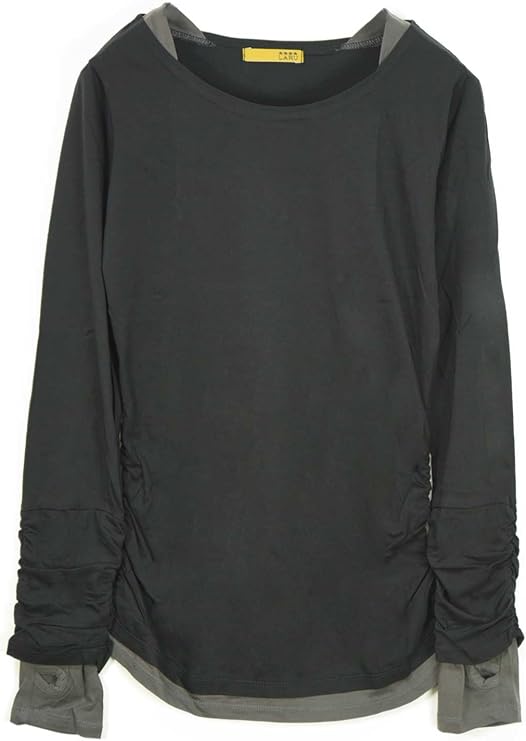  [アンドイット]  フェイクレイヤードくしゅくしゅシャーリングカットソー シャツ レディース トップス tシャツ 長袖 綿100 インナー コットン ゆる M L LL 3L 4L サイズ