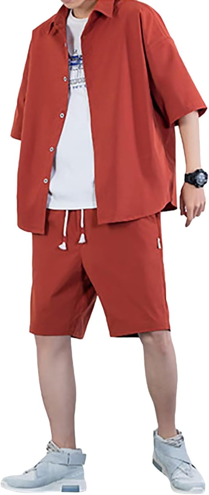  [Musgneer]  セットアップ メンズ 半袖シャツ ショートパンツ 上下セット 5分袖 カジュアルシャツ ハーフパンツ ルームウェア 部屋着 上下 薄手 アウター 無地 夏服 おしゃれ