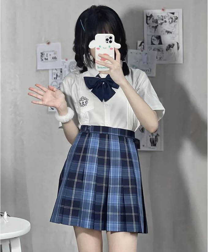 プリーツスカート チェック柄 制服 スクールスカート 同柄リボン付き ハイウェスト スクール 制服 女子高生 コスチューム 学生服 2点セット