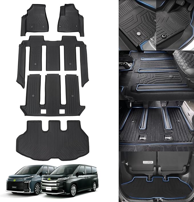 Jiooy トヨタ 新型 ヴォクシー ノア 90系 フロアマット+セカンドマット+3列目フロアマット+ラゲッジマット4点セット VOXY NOAH 90系カーマット 90系ノア トランクマット ヴォクシー90 3d立体マット 防水 滑り防止 耐汚れ TPE素材 カスタムパーツ(トヨタ ヴォクシー ノア 90系, フロアマット(1~3列目)＋トランクマット(4点セット))