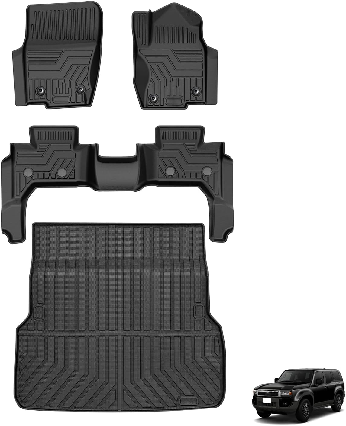 Virauto トヨタ 新型 ランドクルーザー 250系 5人乗り対応 3D フロアマット ラゲッジマット フルセット 2024年4月～ GDJ250W TRJ250W ランクル 250 LAND CRUISER 専用 トランクマット 一体型 カーマット TPE 滑り止め 防水 キズ&汚れ防止 耐摩擦 取付簡単 お手入れ アクセサリー カスタムパーツ 4枚セット